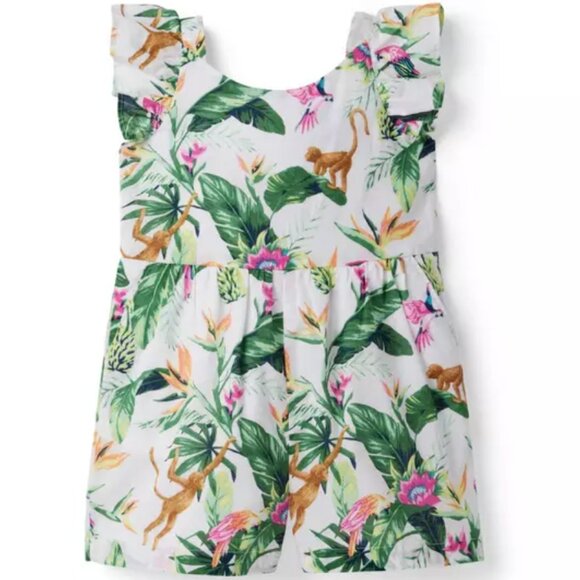 Janie and Jack Cotton Tropical Jungle Ruffle Sleeve Romper Size 12 - Picture 1 of 8
